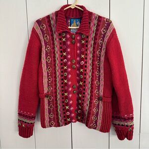Newari Wool Cardi Sweater Sz S/M Multicolor Hippie Boho Nepal Iceland